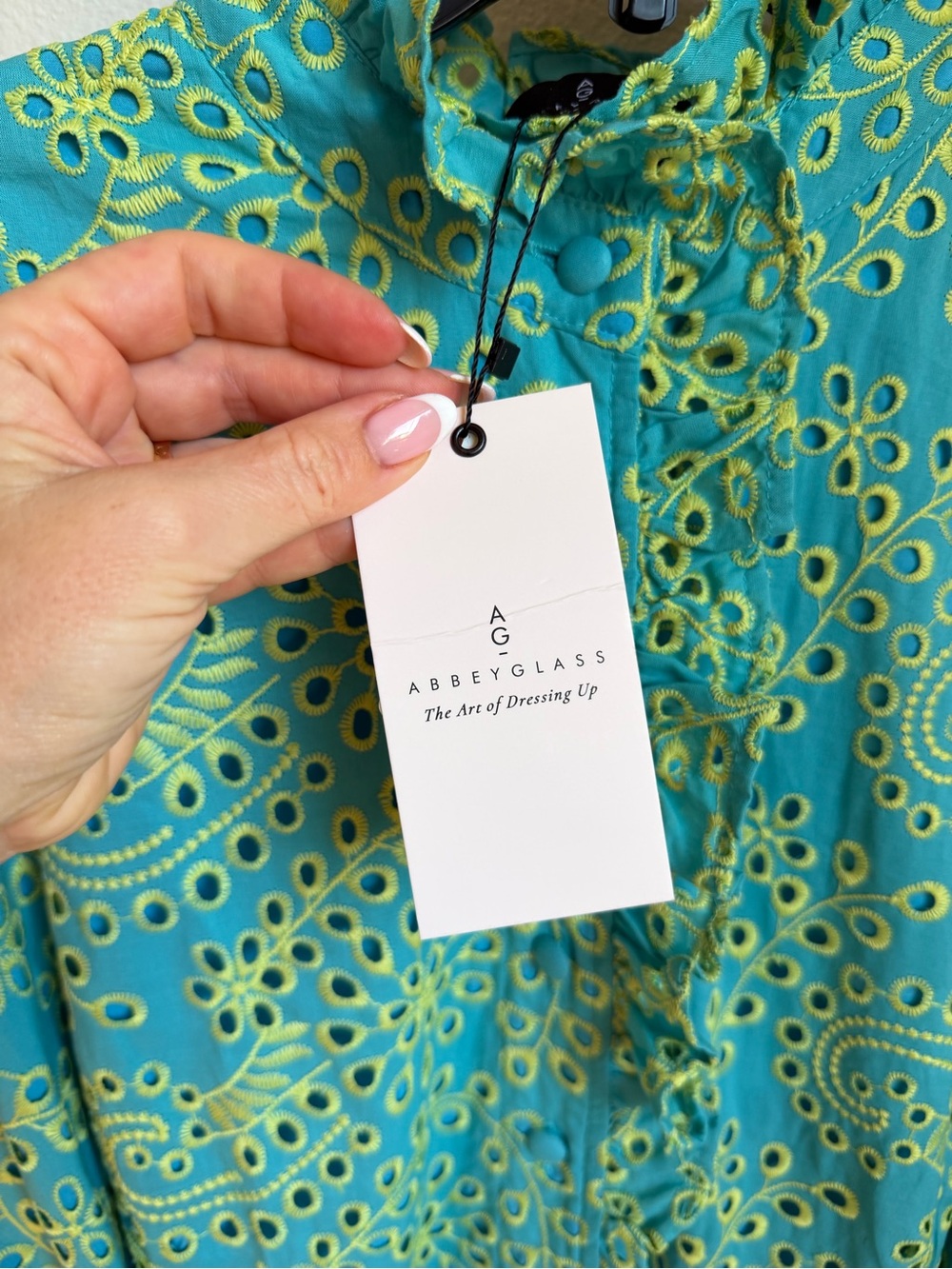 NWT Abbey Glass Sadie Maxi Dress Teal and Chartreuse Jasmine Eyelet Sz XL - Picture 12 of 15